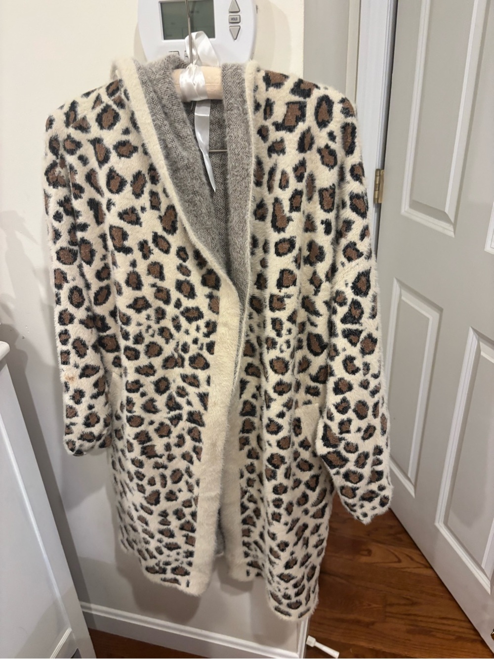 Michelle Nicole Leopard-Print Teddy Sweater in Cream and Brown Super Soft